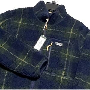 Alpine Design Sherpa Fleece Jacket Men LARGE Green Navy Plaid Outdoor Hiking